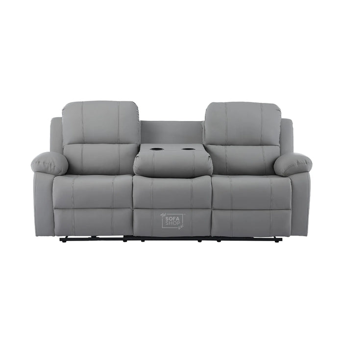 3 Seater Electric Recliner Sofa In Light Grey Real Leather | Power Recliner With Drop-Down Table & USB+C Charging | Comfortable & Family-Friendly Sofa | Trento | The Sofa Shop