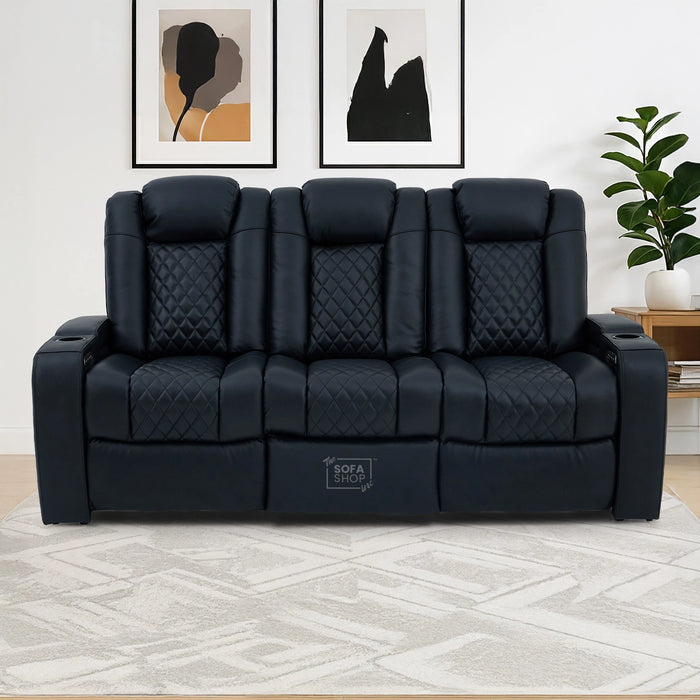 Real Leather 3+2 Cinema Sofa Set in Black | Electric Recliner Cinema Sofa Package | Power Lumbar + Wireless Charger + Adjustable Headrests + USB | Milano | The Sofa Shop