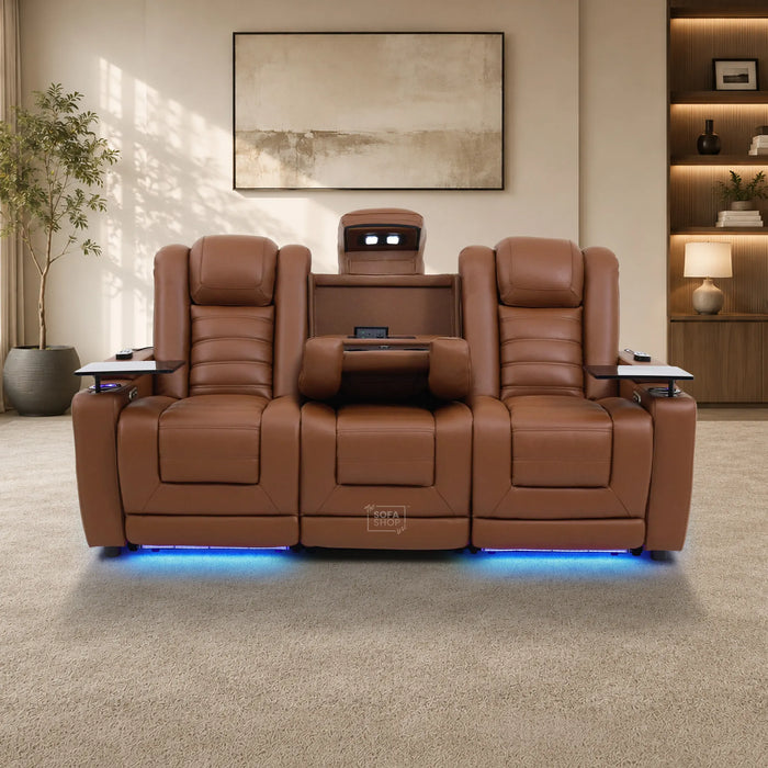 3 Seater Smart Tech Electric Recliner Cinema Sofa | Brown Real Leather | Modena