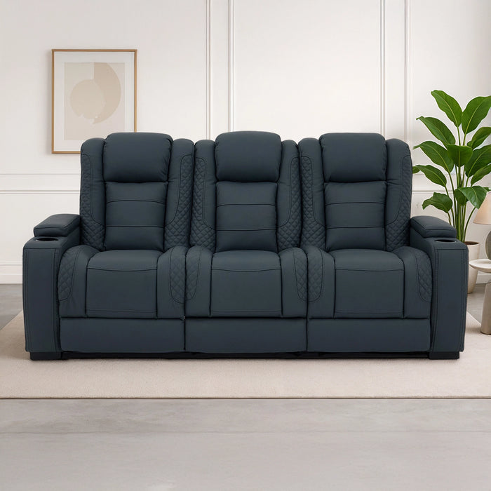 3 Seater Real Leather Electric Recliner Cinema Sofa in Blue | Massage, Power Headrest & USB-C | Napoli | The Sofa Shop