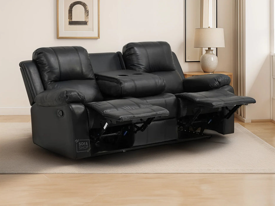 Leather Reclining Loveseat Sofa Set With Recliner And Cup Holder