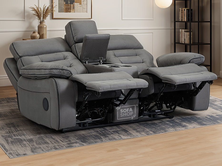 2 Seater Electric Recliner Cinema Sofa in Graphite Fabric | Hi-Tech Sofa with USB, Speakers, Power Headrest, Storage Console & Chilled Cup Holders | Tuscany | The Sofa Shop