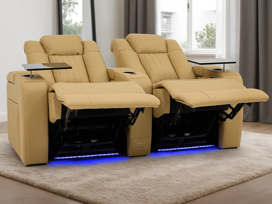 Real Leather 3+2+1 Electric Recliner Sofa Set in Tan | 3-Piece Hi-Tech Cinema Sofa Set with USB Charging, Cup Holders, Storage, LED Lights & Massage | Capri | The Sofa Shop