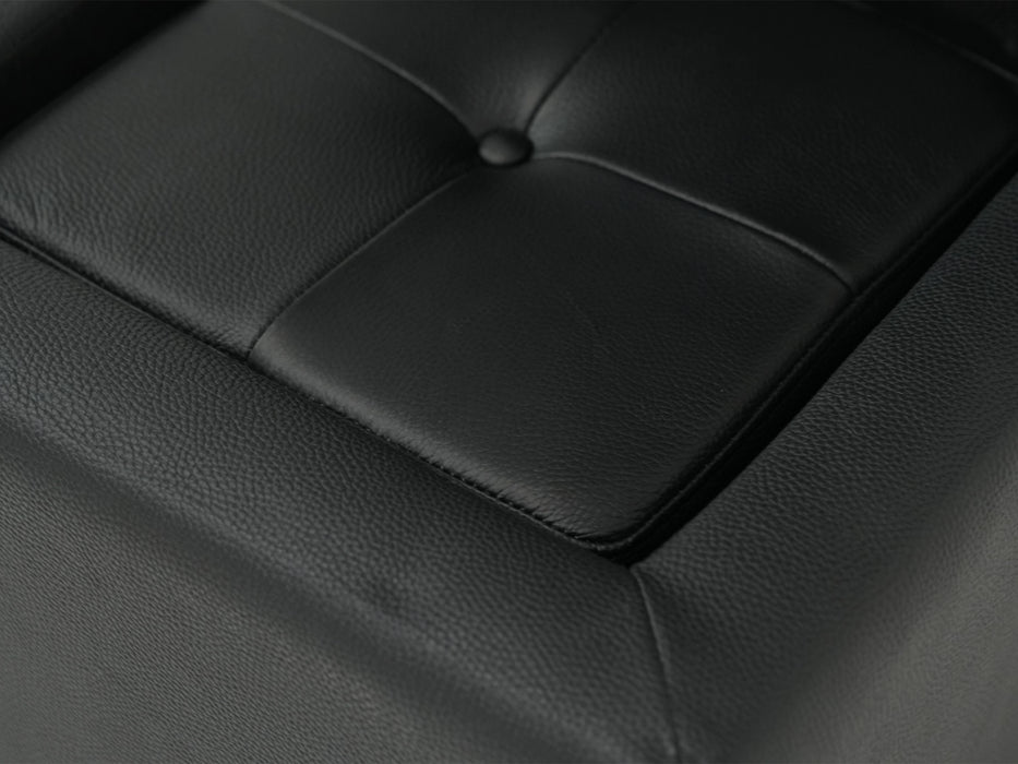 Black Real Leather Footstool | Storage Ottoman for Sofa - Square