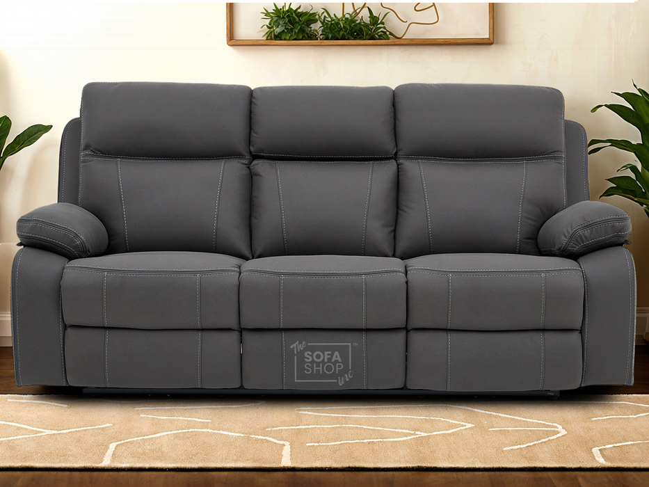 3 Seat Electric Recliner Home Cinema Theatre Sofa | Fabric Couch In Grey with Cupholders + Table + USB + Speakers | Vinsonova Series One