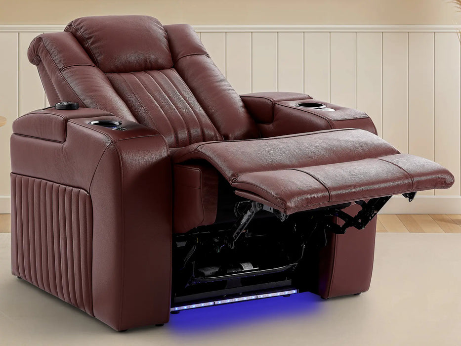 1 Seat Real Leather Electric Recliner Chair Home Cinema Sofa In Red with Full Reclining Seat + LED for Home Theatre Setup | Capri | The Sofa Shop