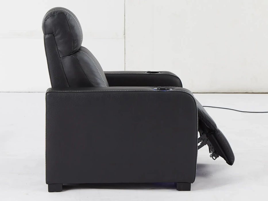 Cinema Recliner Chair | Home Theatre Seat in Black Genuine Leather With Cup Holders, LED and Power Recline | Catania | The Sofa Shop - 35