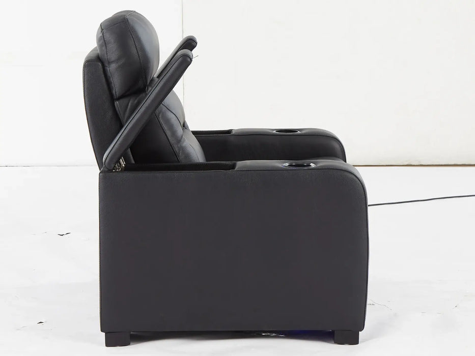 1 Seat Electric Recliner Chair Home Cinema Sofa | Real Leather Chair in Black with Power Recliner & Adjustable Headrest - Trapani - 27