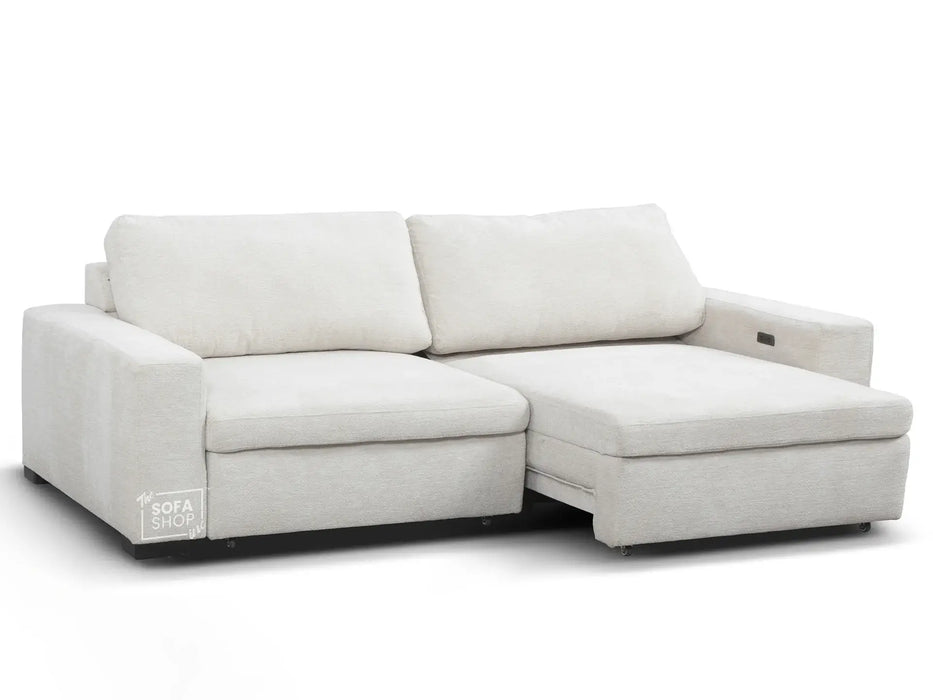 Extendable Electric Sofa - Bed in Cream Chenille Fabric | 3 Seater Power Sliding Couch Perfect for Home Cinema & Movie Nights  | USBc Charging Ports | Palma