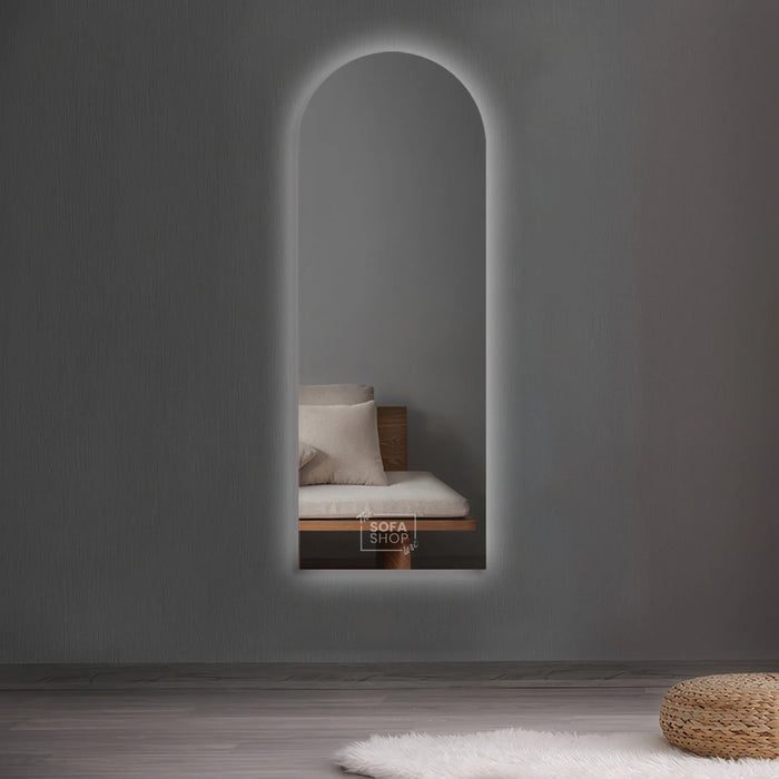 Frameless Arched Mirror with Acrylic Lampshade - 70x180cm