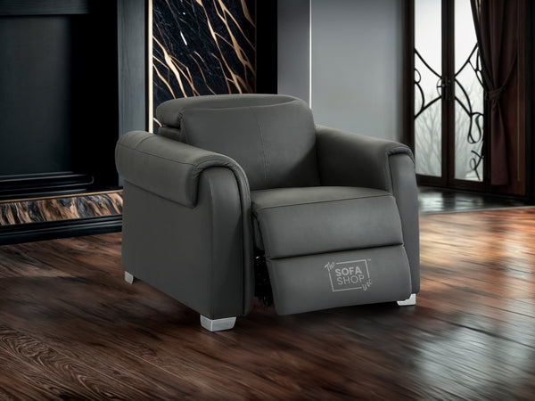 1 Seat Electric Recliner Chair Home Cinema Sofa | Genuine Leather Chair in Grey + USB + Adjustable Headrest | Turin | The Sofa Shop