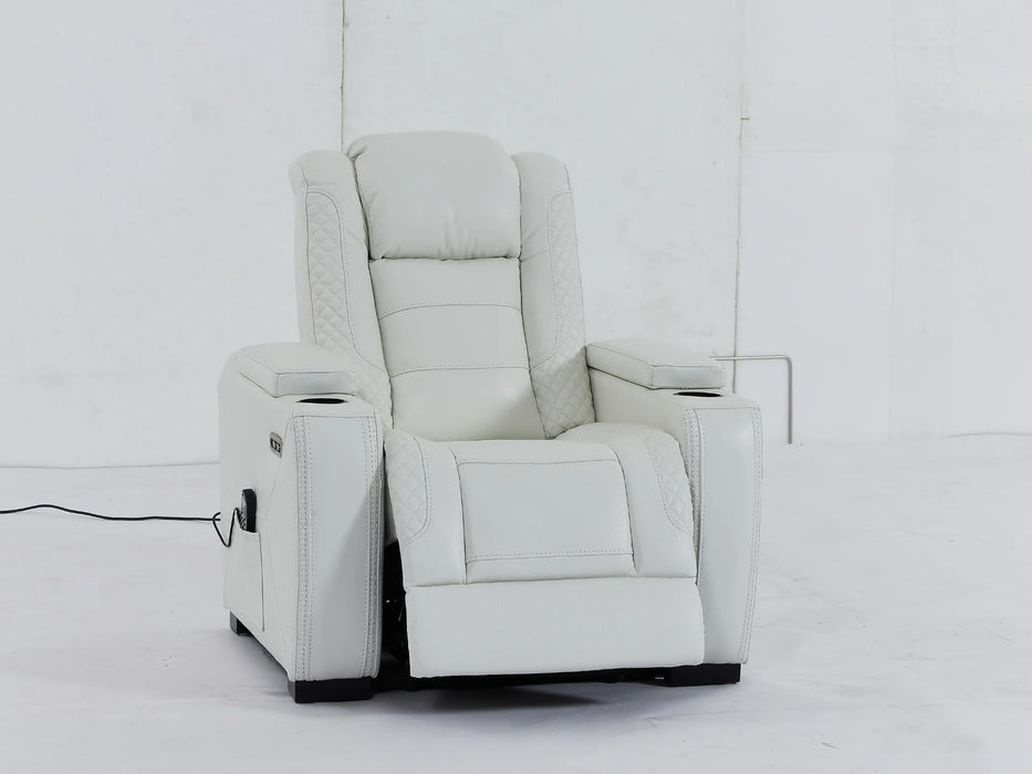 Electric Recliner Cinema Chair | Power Seat in White Real Leather with Massage + Power Headrest + Cup Holders + Storage Arms - Napoli - 29