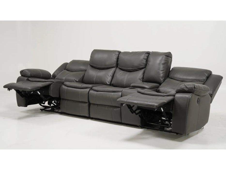 4 Seater Electric Recliner Sofa in Grey Leather with Wireless Charging, USB Ports, Cup Holders, and 2 Drop-Down Tables | Slightly Used | Highgate | Second Hand Sofa 90