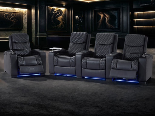 3+1 Piece Electric Home Cinema Theatre Sofa Set | Black Genuine Leather Couch Suite Package with Adjustable Headrests & Tables | Torino | The Sofa Shop