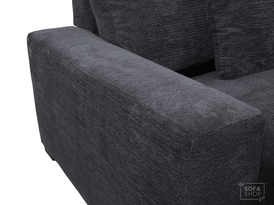 Extendable Electric Sofa - Bed in Grey Chenille Fabric | 3 Seater Hi-Tech Sliding Couch Perfect for Home Theatre Seating | USBc Charging Ports | Palma