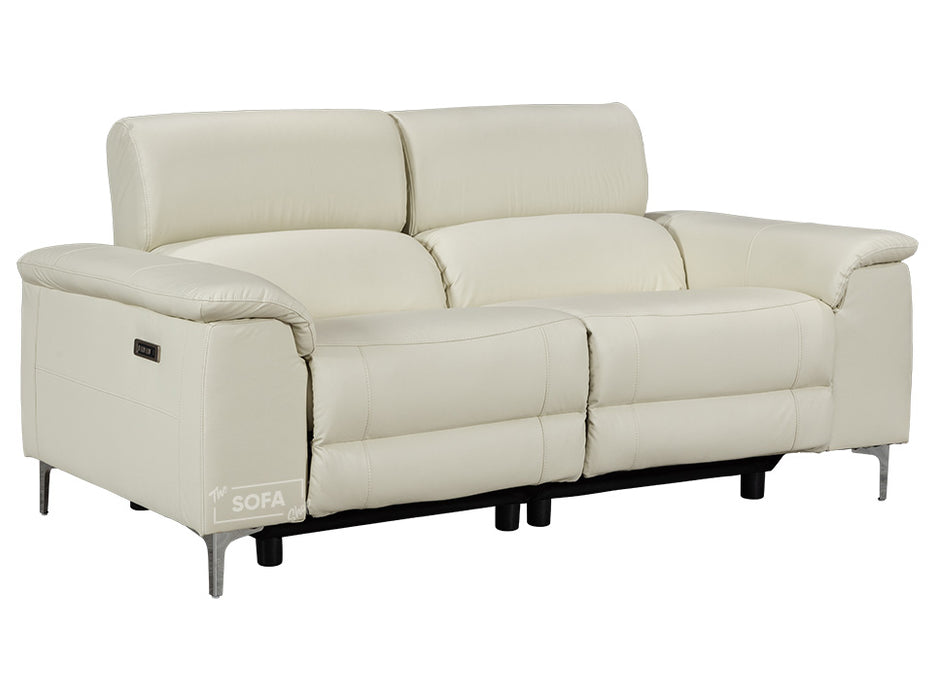 3+3 Electric Recliner Sofa Set & Electric Seats Sofa Package. Cream Leather Suite with USB Ports & Adjustable Headrests - Solero