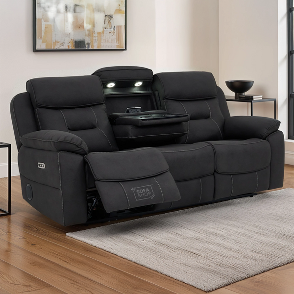 3 Seater Grey Fabric Electric Recliner Cinema Sofa | Bluetooth Speakers, USB-C & Power Headrest | Florence | The Sofa Shop