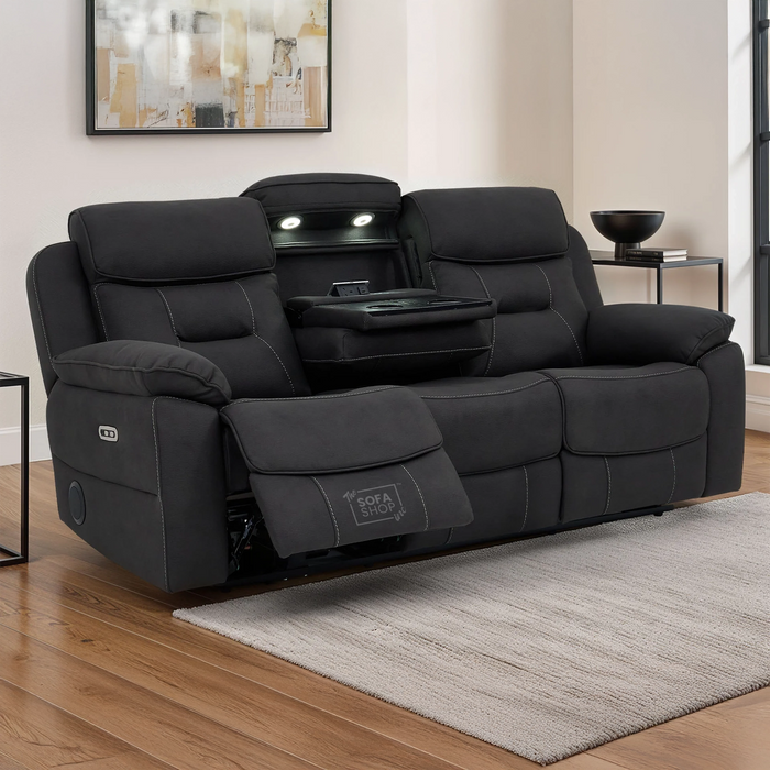 3 Seater Grey Fabric Electric Recliner Cinema Sofa | Bluetooth Speakers, USB-C & Power Headrest | Florence | The Sofa Shop