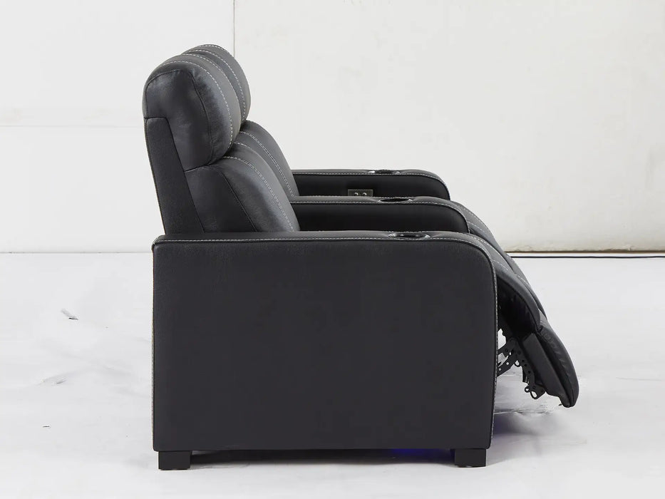 2 Seater Reclining Smart Couch | Electric Hi-Tech Sofa in Black Real Leather With USB Ports, Power Recliners & LED | Catania | The Sofa Shop - 31