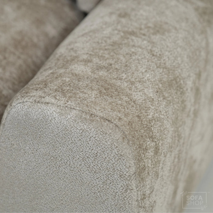 Static Beige Fabric 2 Seater Couch With Removable Cushions, Static Design | Dent On RHF Arm | Genova | Second Hand Sofa 26