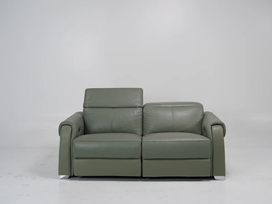 2 Seater Electric Recliner Sofa - Light Green with Adjustable Headrests & Chrome Feet Real Leather  - Turin - 9