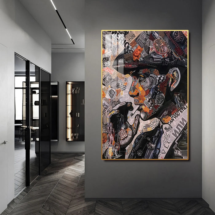 Tommy Shelby Collage LED Canvas | Vertical: Peaky Blinders Art Work 100×150 cm | LED-Illuminated Crystal-Porcelain Painting, Gold/Black Frame | The Sofa Shop