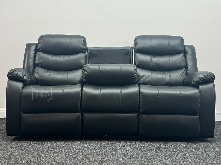 Sortino 3 Seater Recliner Sofa in Black Leather - Backrest Stained at Top, Minor Scuff on Side Panel, Sofa is Sticky - Second Hand Sofa 99