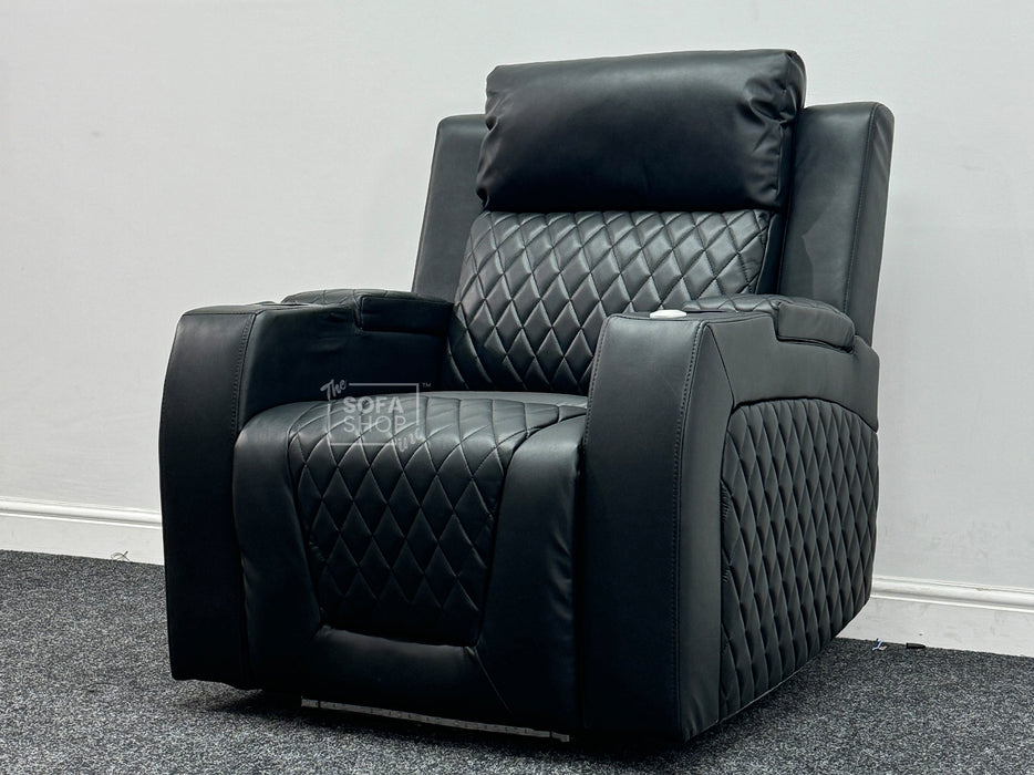 Venice Series One Electric Recliner Chair & Cinema Seat in Black Leather with USB, Massage, and Chilled Cup Holders Small Scuff – Second Hand Chair 98