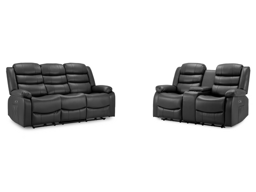 3+2 Electric Recliner Sofa Set | 2-Piece Recliner Sofa Package in Black Leather with Storage, Drink Holders & USB | Otto | The Sofa Shop