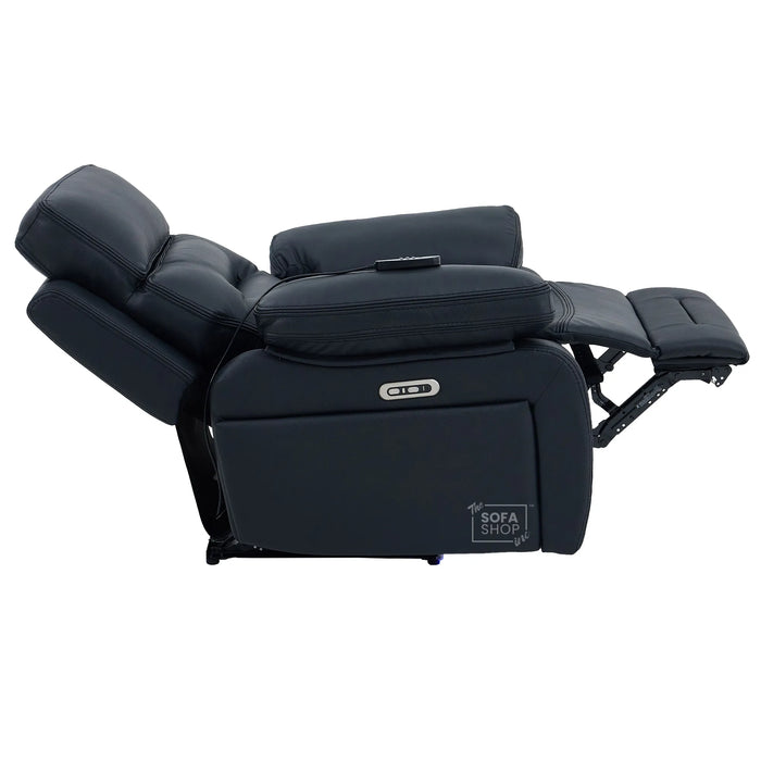 3+1 Electric Recliner Sofa Suite in Black Real Leather | Hi-Tech Cinema Set with Power Recline, Power Headrest, Drop-Down Table, Storage Drawer, USB & Wireless Charging | Sicily | The Sofa Shop