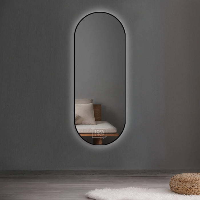 Oval Wall Mirror with Aluminum Alloy Frame in Gold, Black, or Silver