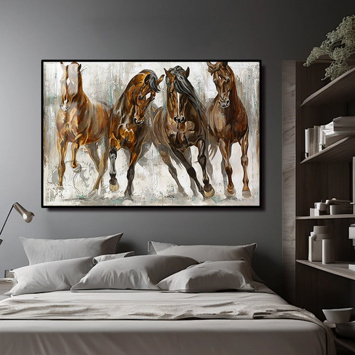 Abstract Horse Painting LED Canvas 150 x 100 cm | Equine Wall Art With Concealed LED Backlighting + Crystal-Porcelain Finish + Gold Aluminium Frame | The Sofa Shop
