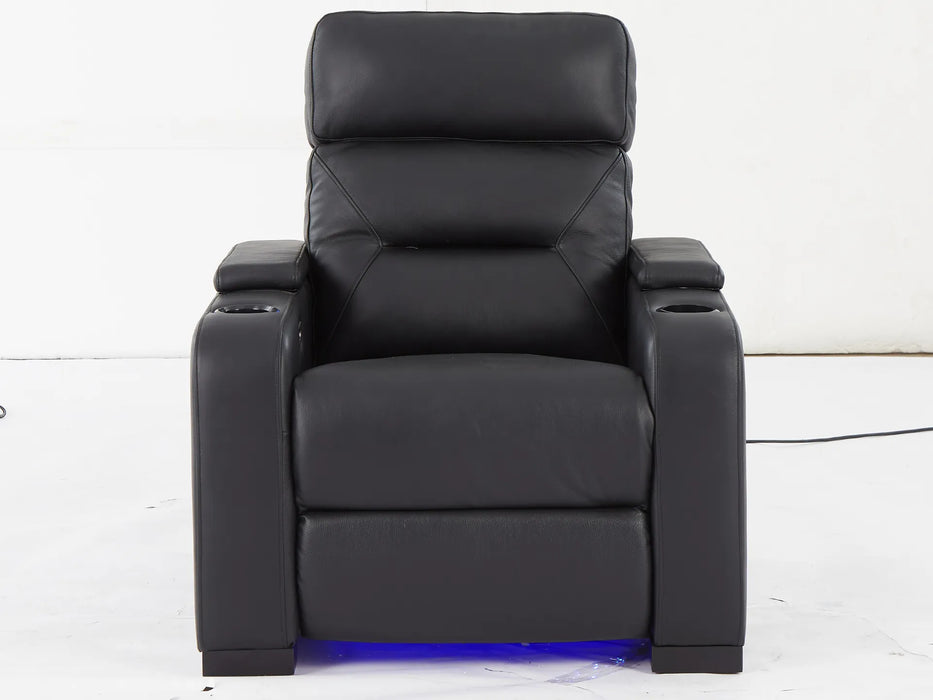 1 Seat Electric Recliner Chair Home Cinema Sofa | Real Leather Chair in Black with Power Headrest + LED Cup Holders + Storage - Trapani - 25