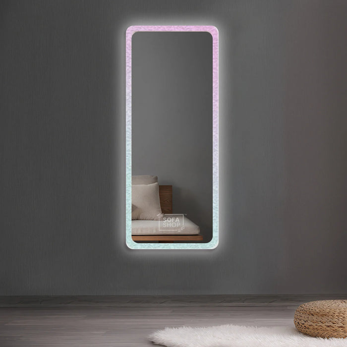 Rectangular Free Standing Mirror with LED Lights and Acrylic Frame - 60x165cm