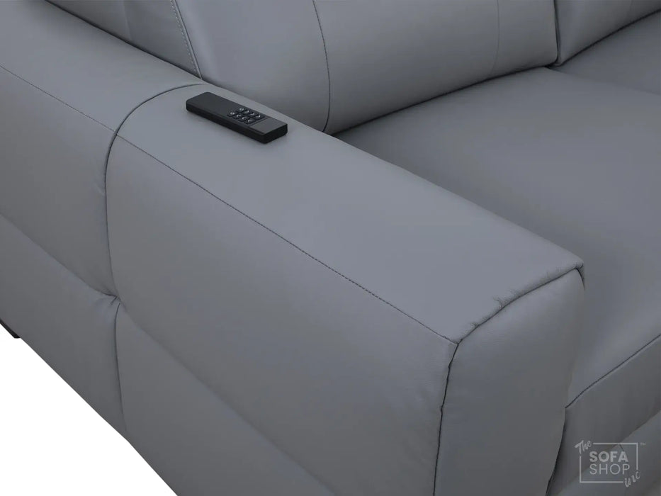 Extendable Electric Sofa - Bed in Grey Real Leather | 3 Independant Power Motion Seats Perfect for Cinema Room & Home Theatre | Adjustable Headrests | USBc Ports | Sevilla