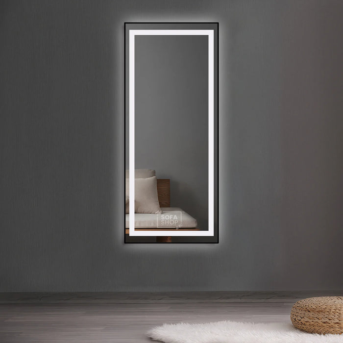 Large Rectangular Mirror with Adjustable Lighting in Black, Gold, or Silver - Copper-Free Silver Mirror