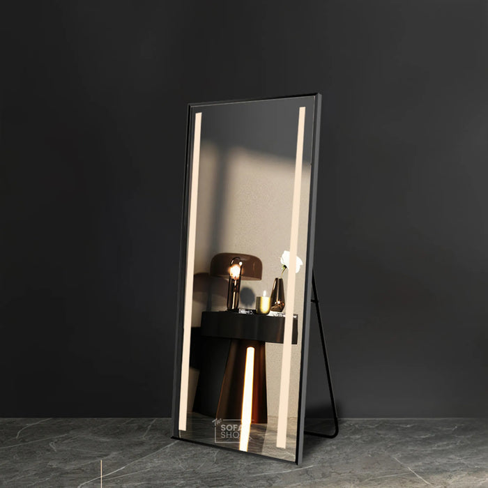 Rectangular Large Mirror with Lighting in Black, Gold, or Silver
