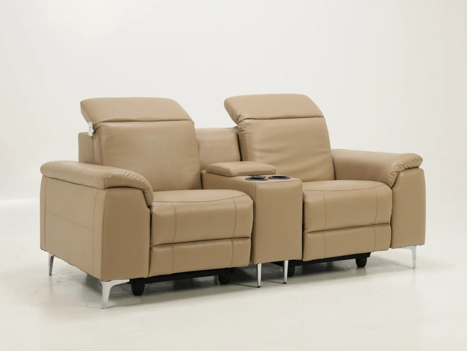 2 Seater Electric Recliner Sofa in Beige Leather | Used Sofa | Storage, Cup Holders & Usb Ports | Solero | Second Hand Sofas 174