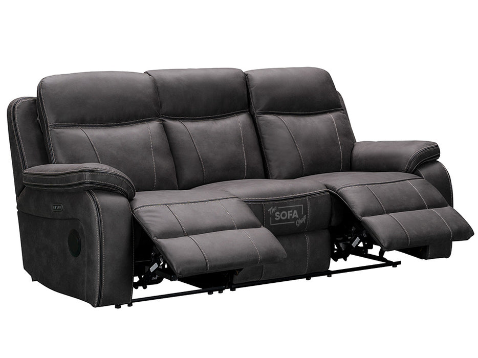 Vinson 3 2 Electric Recliner Sofa Set. 2 Piece Sofa Package Suite In Resilience Grey Fabric With Speakers & Power Headrest & Chilled Cup holders