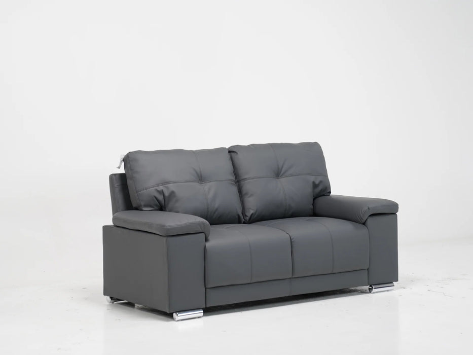 2 Seater Grey Leather Sofa – Timeless Elegance with Chrome Feet - Kansas - 20