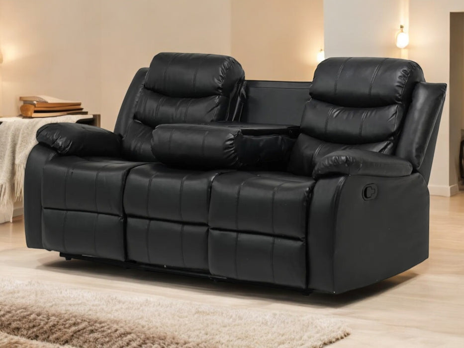 Sortino 3 Seater Recliner Sofa In Black Leather | Used – Seat Scratches, Middle Backrest Needs Stitching, Minuscule Paint Droplets - Second Hand Sofas 38