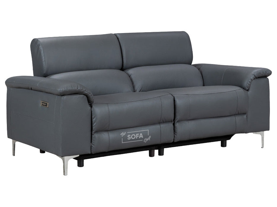 3 2 Electric Recliner Sofa Set. 2 Piece Recliner Sofa Package Suite in Grey Leather With USB Ports & Cup Holders- Solero