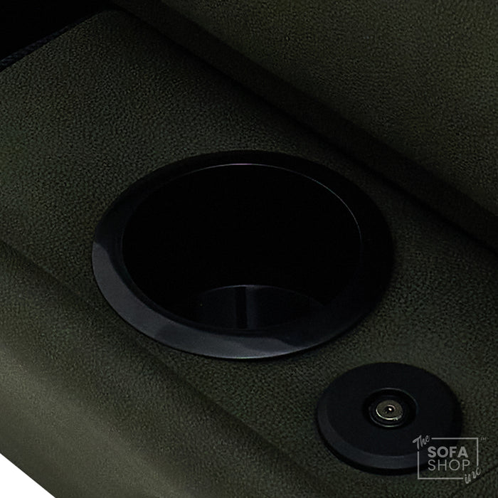 1 Seater Electric Recliner Chair in Green Fabric | Hi-Tech Chair with Vibration Massage + Heated Lumbar + Power Headrest + Power Grommet + USB+C Charging | Florence | The Sofa Shop