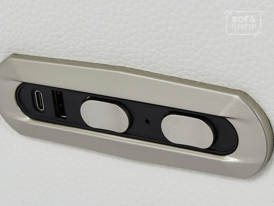 2 Seat Real Leather Electric Recliner Home Cinema Theatre Sofa | Couch In White + Cooling Cup Holders + Power Headrest + Bluetooth Speaker + Storage - Napoli Series One