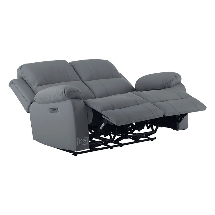 Grey Real Leather Electric Recliner Sofa 2 Seater | Smooth Power Recliner + USB-C Charging | The Sofa Shop