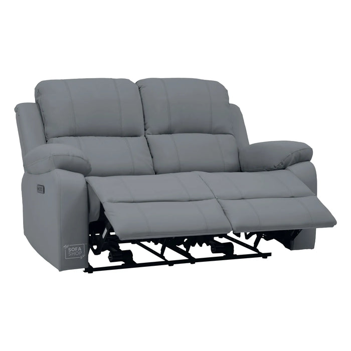 Grey Real Leather Electric Recliner Sofa 2 Seater | Smooth Power Recliner + USB-C Charging | The Sofa Shop