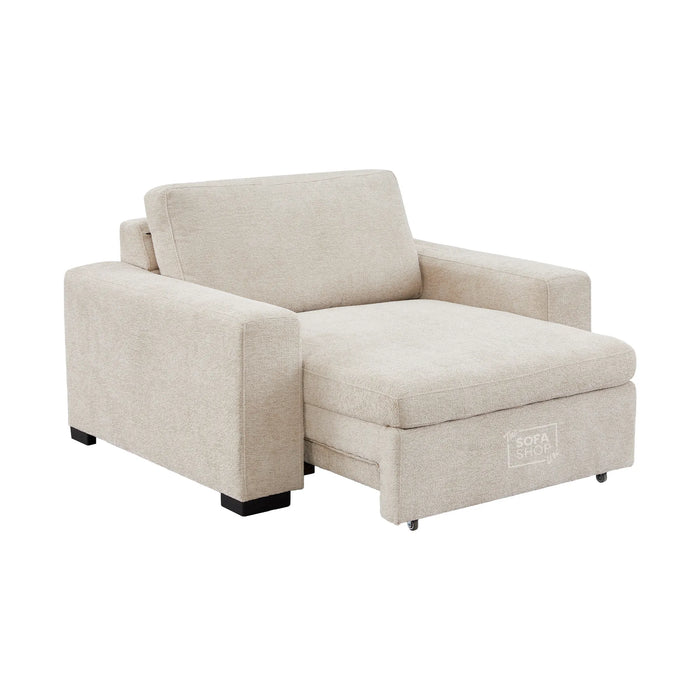Extendable Electric Sofa Bed Chair in Cream Chenille | 1 Seat Power Sliding Sofa Bed Perfect for Home Cinema & Theatre Room | USBc & Sliding Buttons | Palma | The Sofa Shop