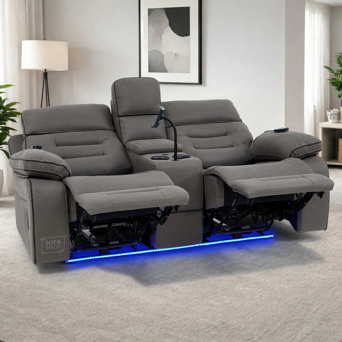3+2+1 Electric Recliner Cinema Sofa Set in Grey Fabric | Hi-Tech Sofa Suite with Massage, Heat, Bluetooth Speakers, Console & Wireless Charging | Tuscany | The Sofa Shop