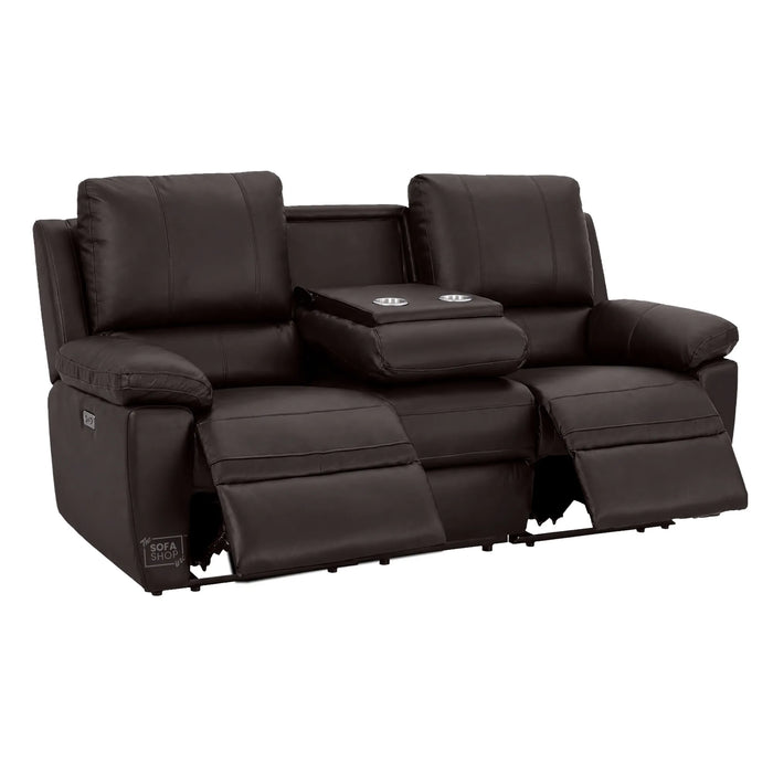 3+2 Electric Recliner Sofa Set In Dark Brown Real Leather | Recliner Sofa Package With Power Recline + Drop-Down Table + Cup Holders + USB-C Charging | Trento | The Sofa Shop