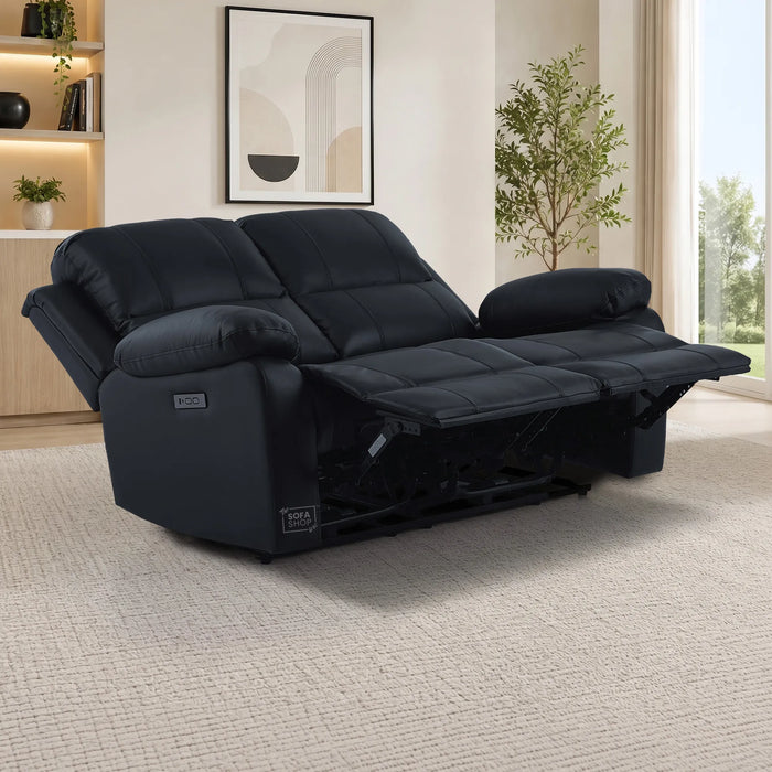 Trento 2 Seater Black Real Leather Electric Recliner Sofa | Smooth Power Recline, USB-C Charging | The Sofa Shop